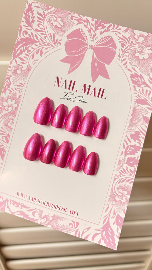 Pink Chrome press on nails