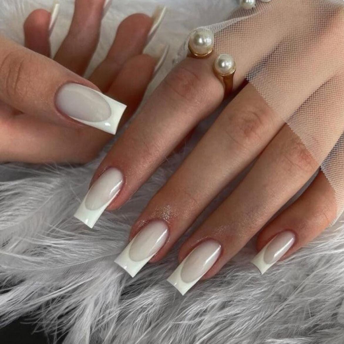 Milky white French tip press on nails