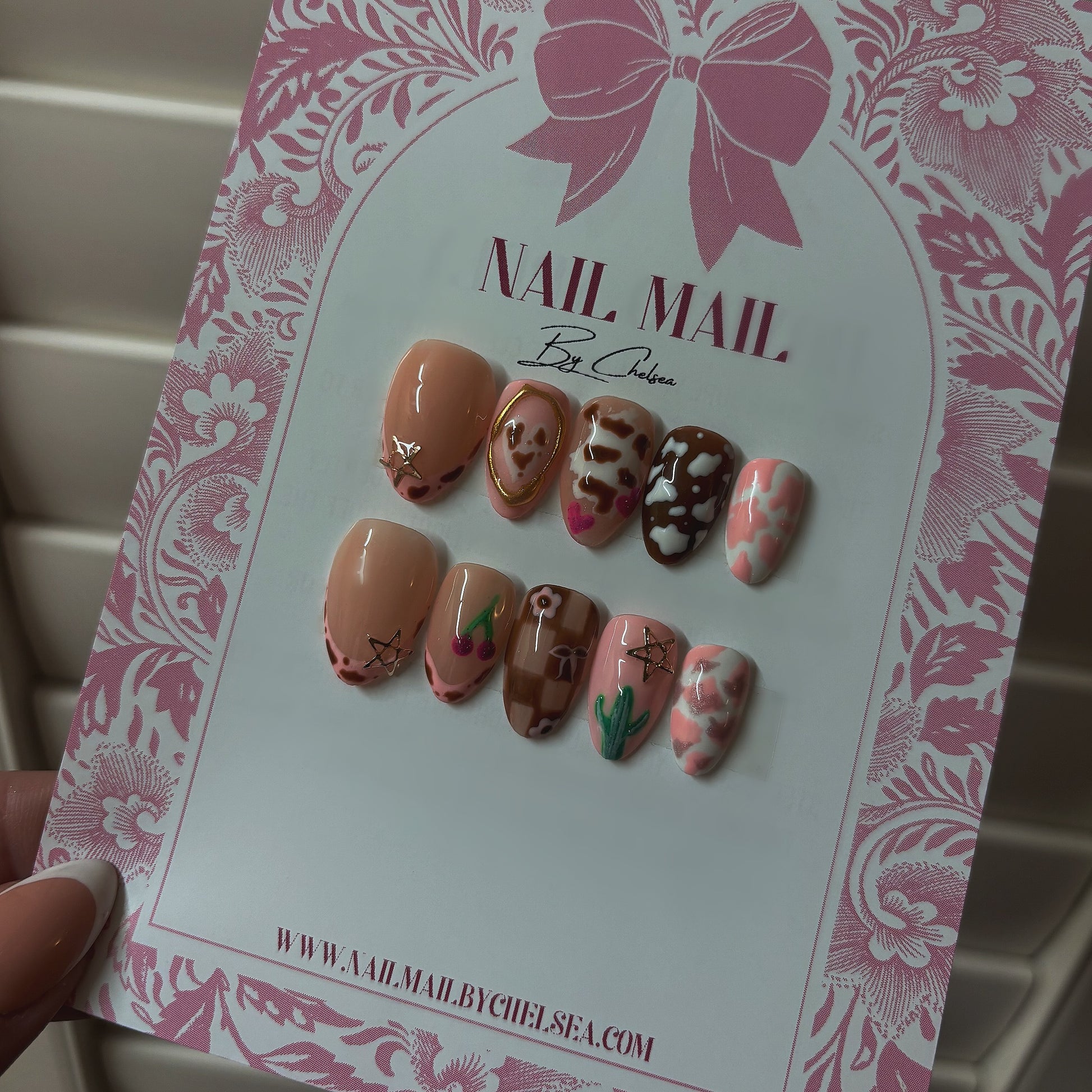 Press on nails custom size set of 10 cow girl print almond nails 3d gel
