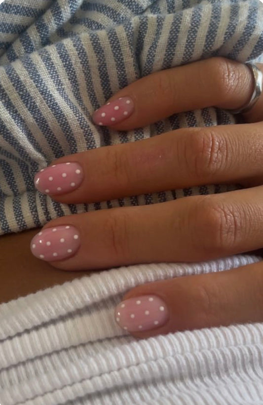 Pink & white polka dot press on nails