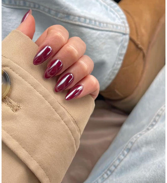 Burgundy Chrome Press On Nails