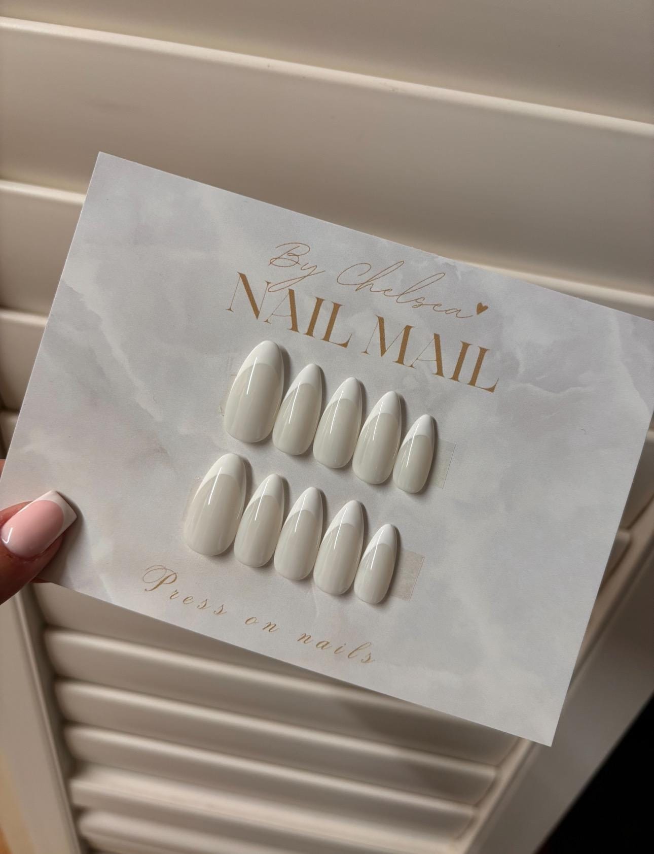 Milky white French tip almond press on nails