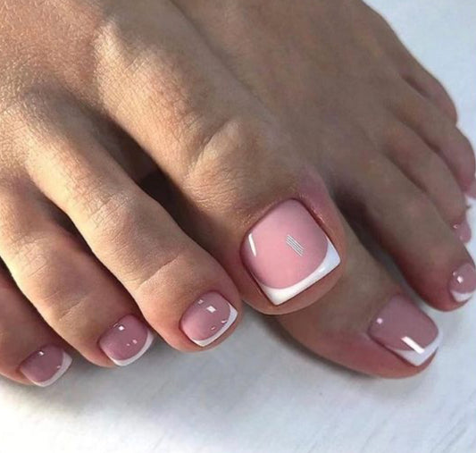 French Tip pink & white Press On Toe Nails