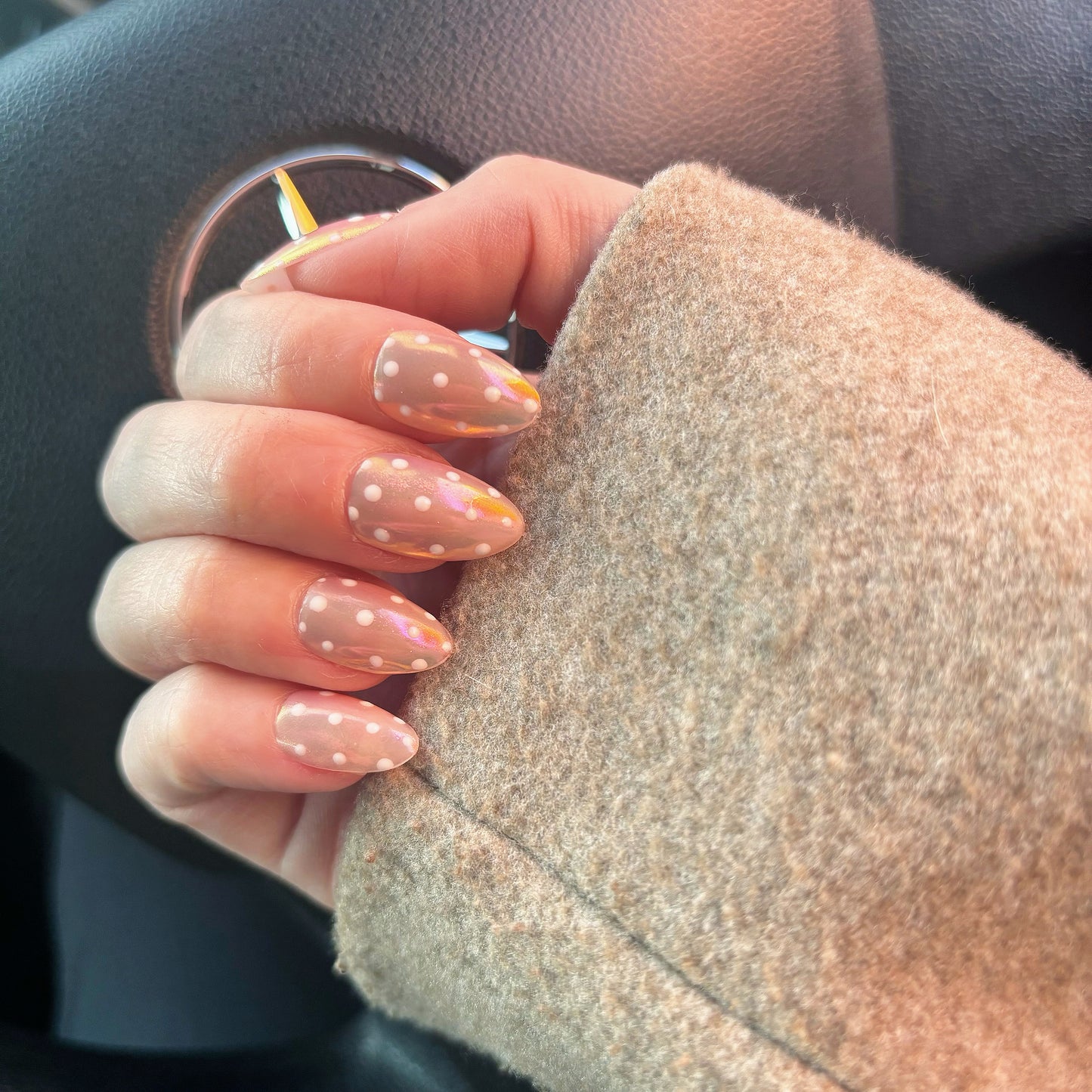 Pink chrome polka dot press on nails