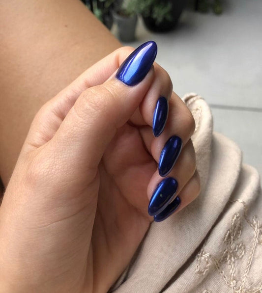 Navy Blue Chrome Nails