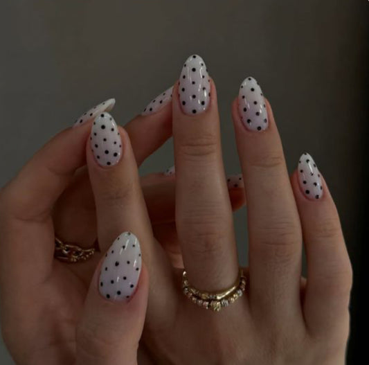 Milky white & black polka dot press on nails