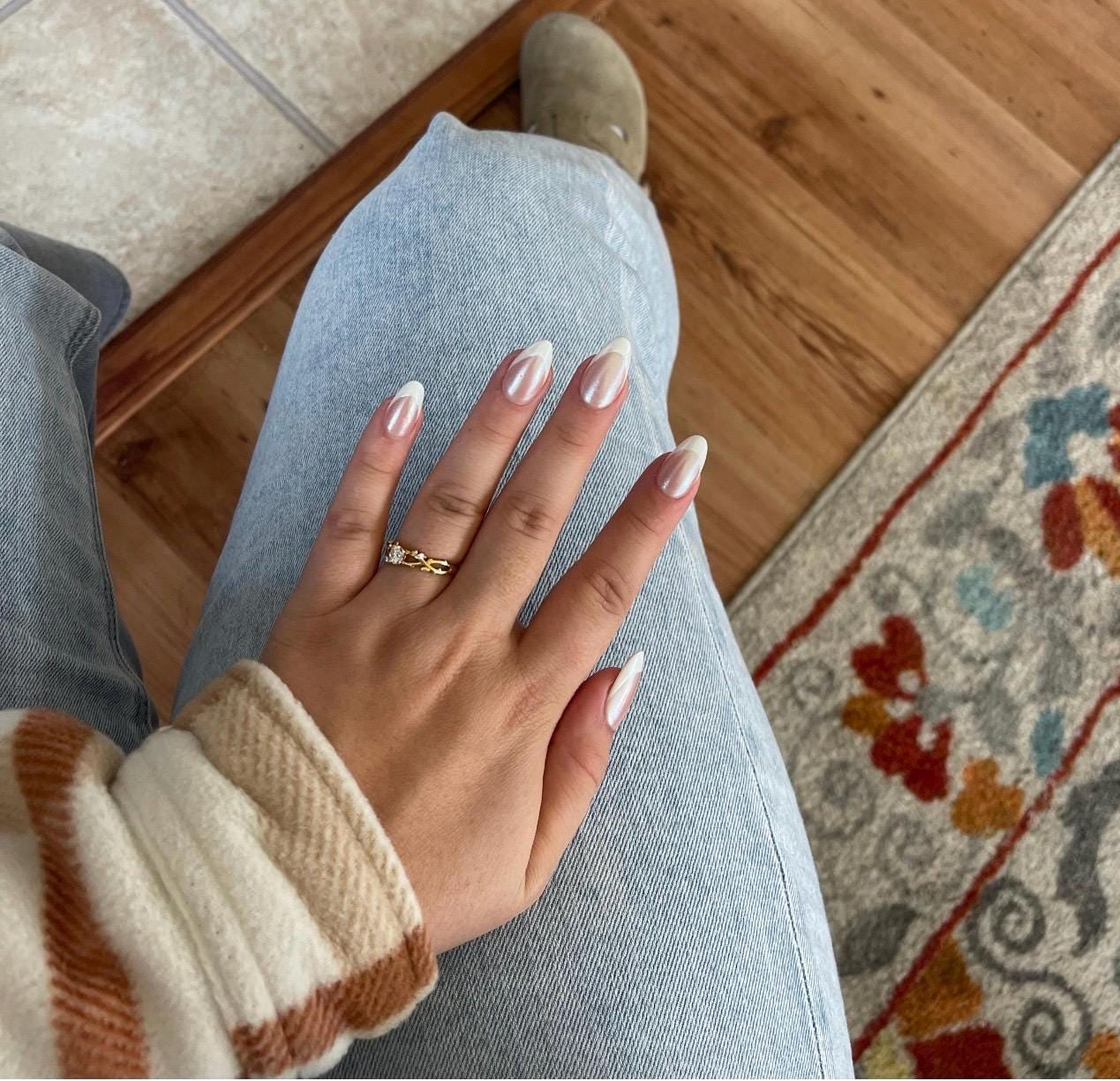 Pearl Chrome French Tip Nails